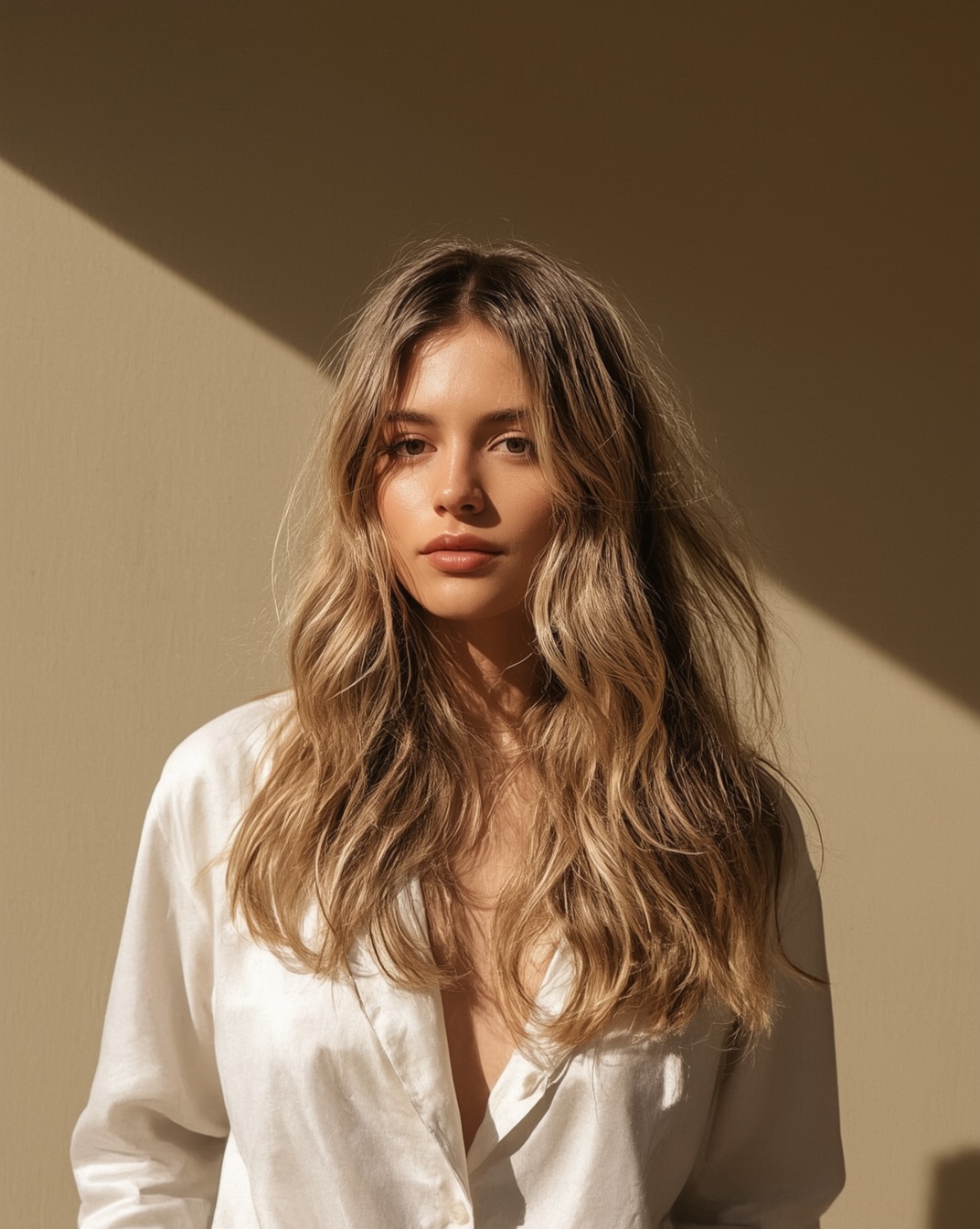 Longueurs ondulées et balayage blond